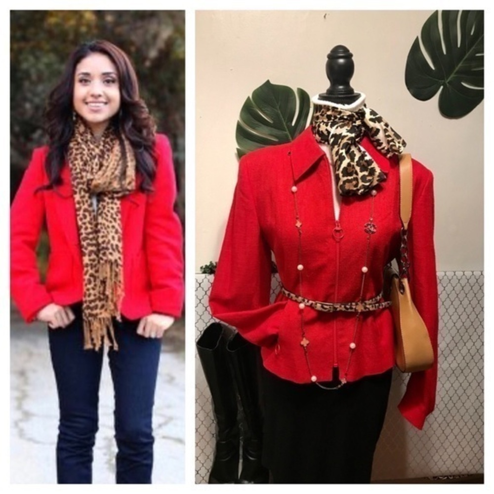 Jordan & Cole rayon lipstick red zip up blazer s L